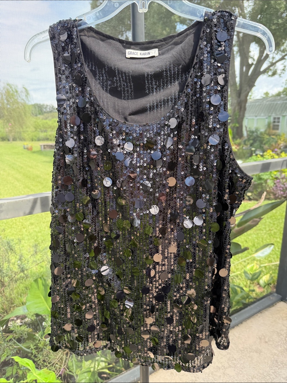 Grace Karin Black Sequin & Paillette Tank Camisole